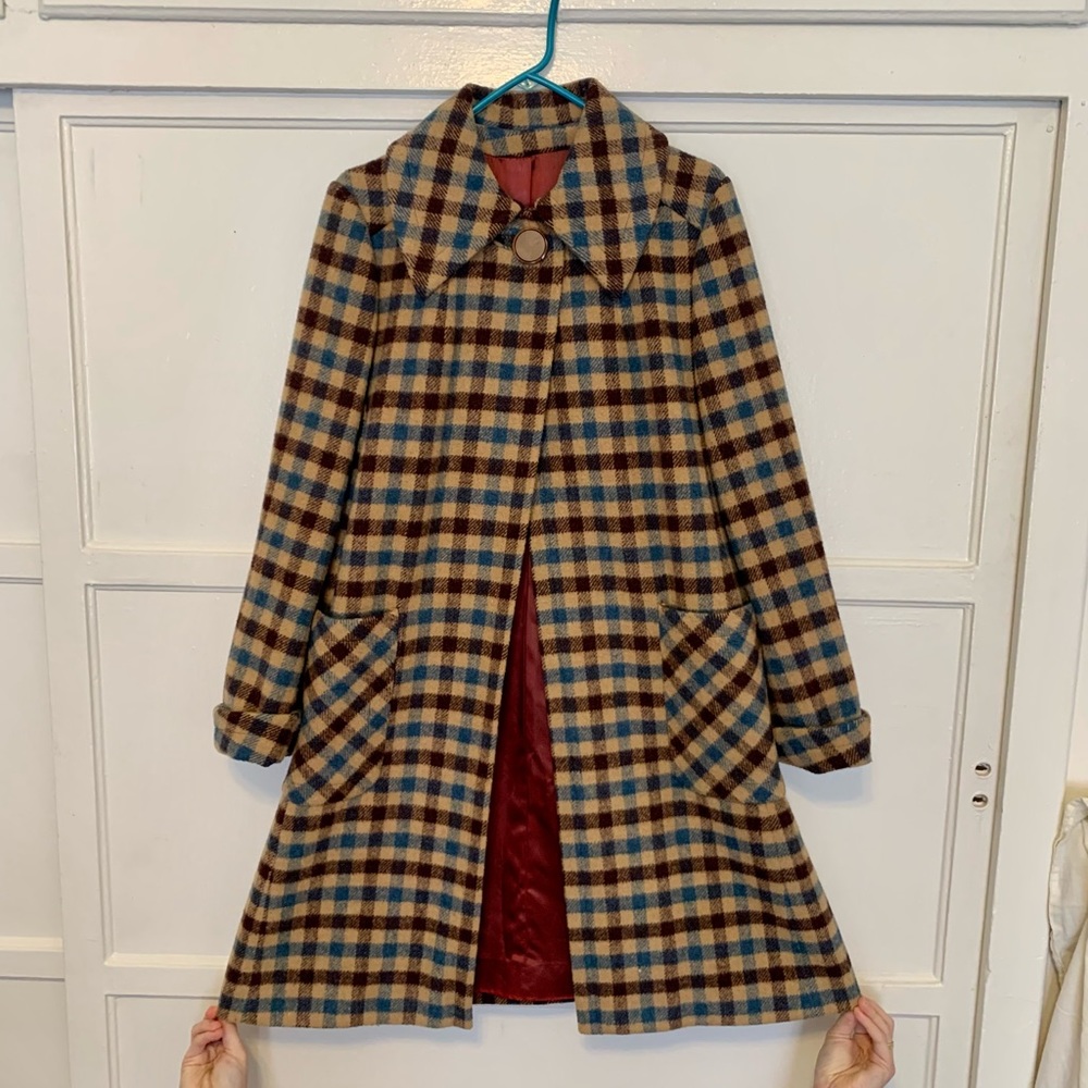 “Mrs. Maisel” style vintage plaid wool coat